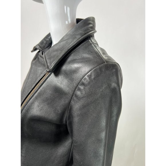 Vintage Guess Leather Jacket sz S Black Motorcycle Asymmetrical Zip Pockets Line - Picture 9 of 16